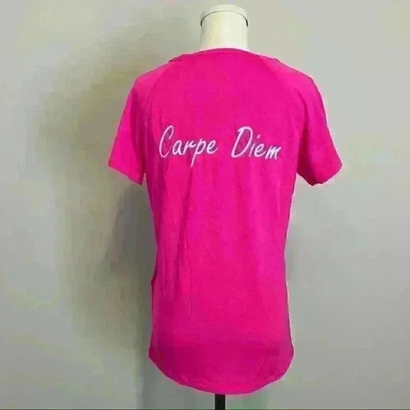 NWT Under Armour Heat Gear V-Neck T-Shirt Hot Pink Carpe Diem Graphic - Picture 8 of 13